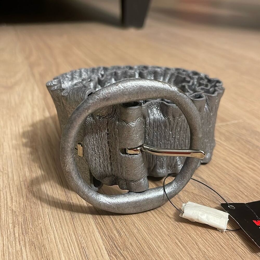 HOBO Silver Elastic Ruffle Like Detail Belt SM